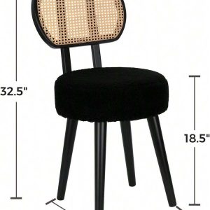 Rattan Dining Accent Chair, Upholstered Wood Boucle Boho Mid Century Vanity Chair, 1 Pc,8321574