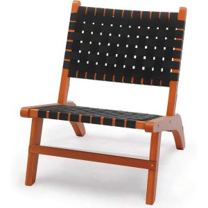 Wooden Outdoor Chair, All-Weather Patio Seat With PE Woven Fabric, Adirondack Chair For Lawn, Balcony, Deck.