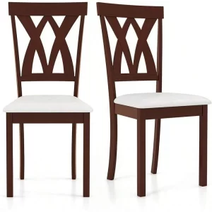 2-Pack Wooden Dining Chair Set, Wooden Kitchen Chairs With Cushioned Seats, Rubber Wood And Backrest, Suitable Restaurant, Farmhouse Style Armless Dining Chairs, Oak Material