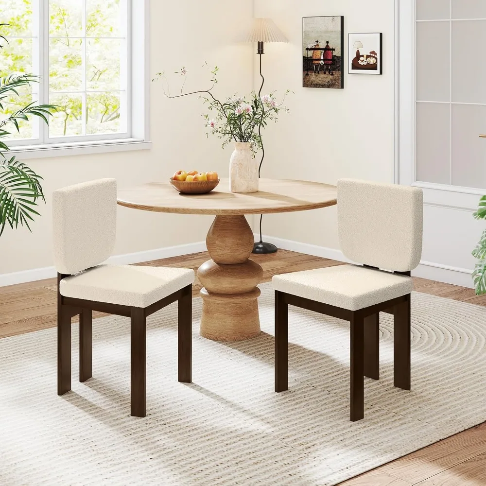 Pair of Giantex Sherpa-Cushioned Wooden Dining Chairs with Rubberwood Legs and Wide Padded Seats - Image 2