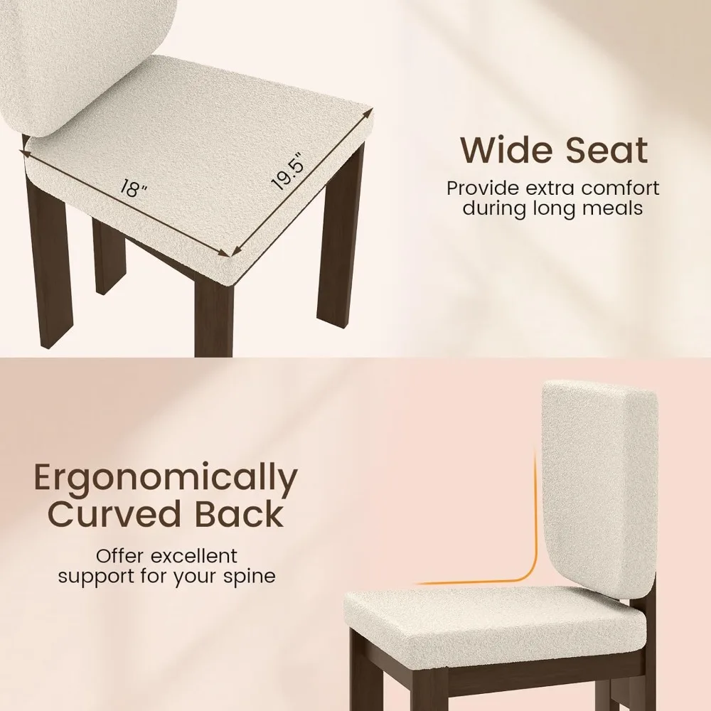 Pair of Giantex Sherpa-Cushioned Wooden Dining Chairs with Rubberwood Legs and Wide Padded Seats - Image 4