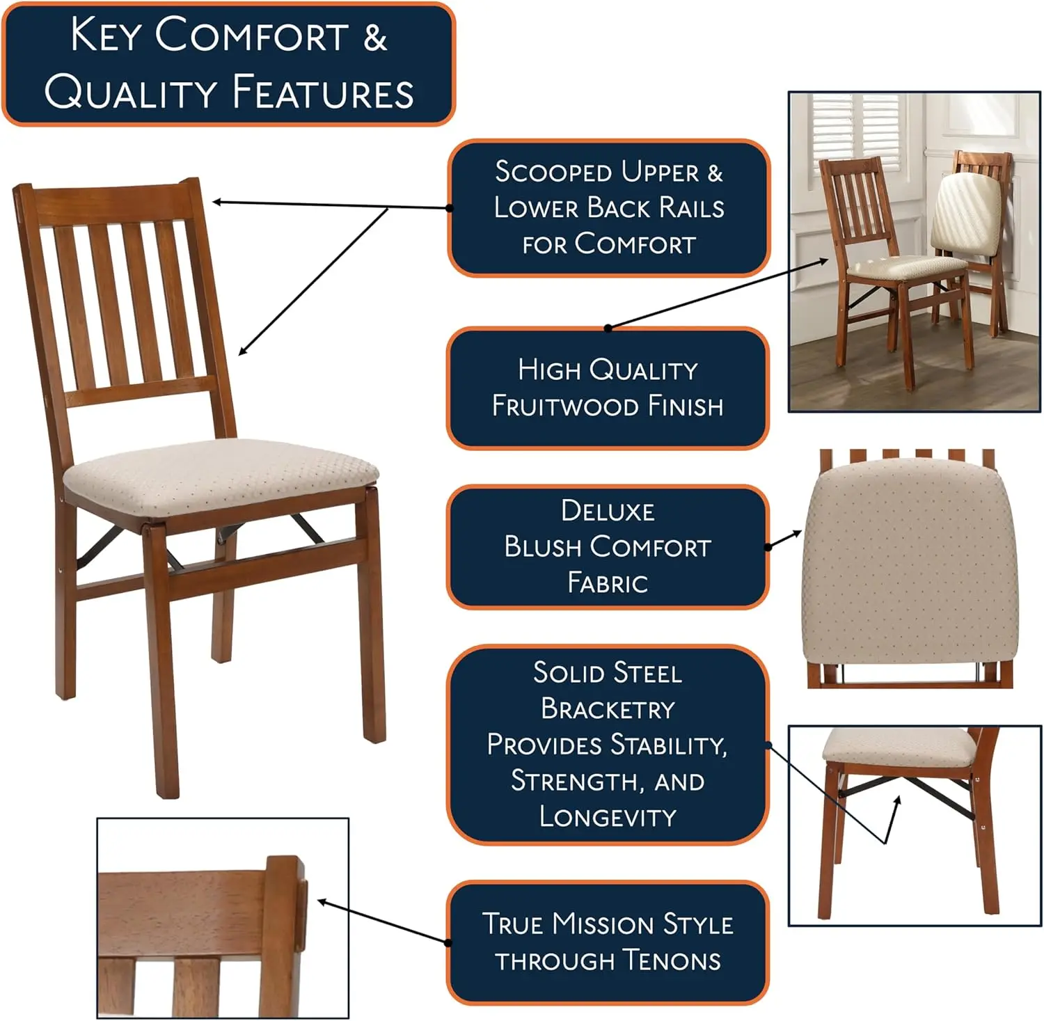 STAKMORE Arts and Craft Folding Chair Fruitwood Finish, (Set of 2) , 22.5 in x 17 in x 35.5 in - Image 4