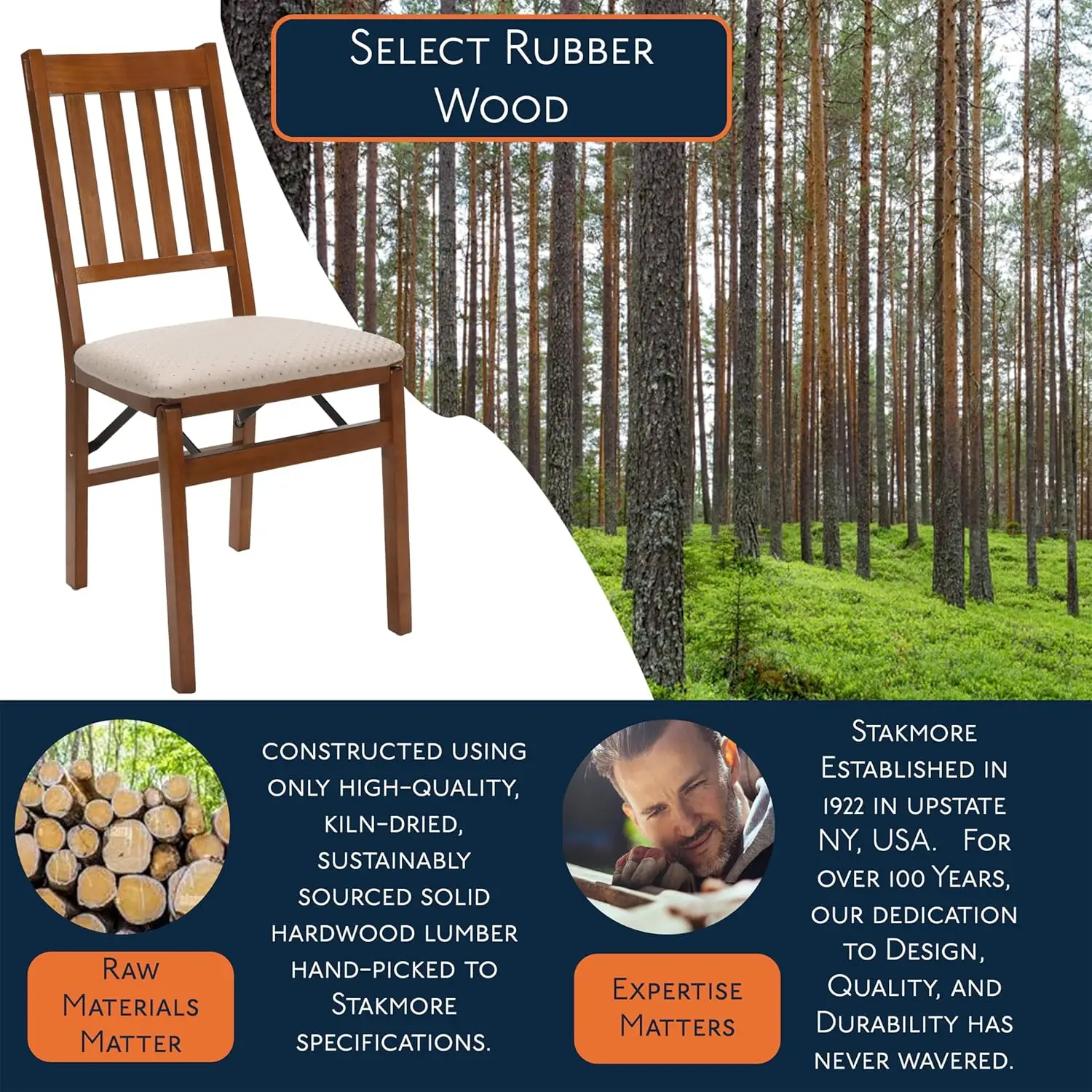 STAKMORE Arts and Craft Folding Chair Fruitwood Finish, (Set of 2) , 22.5 in x 17 in x 35.5 in - Image 6