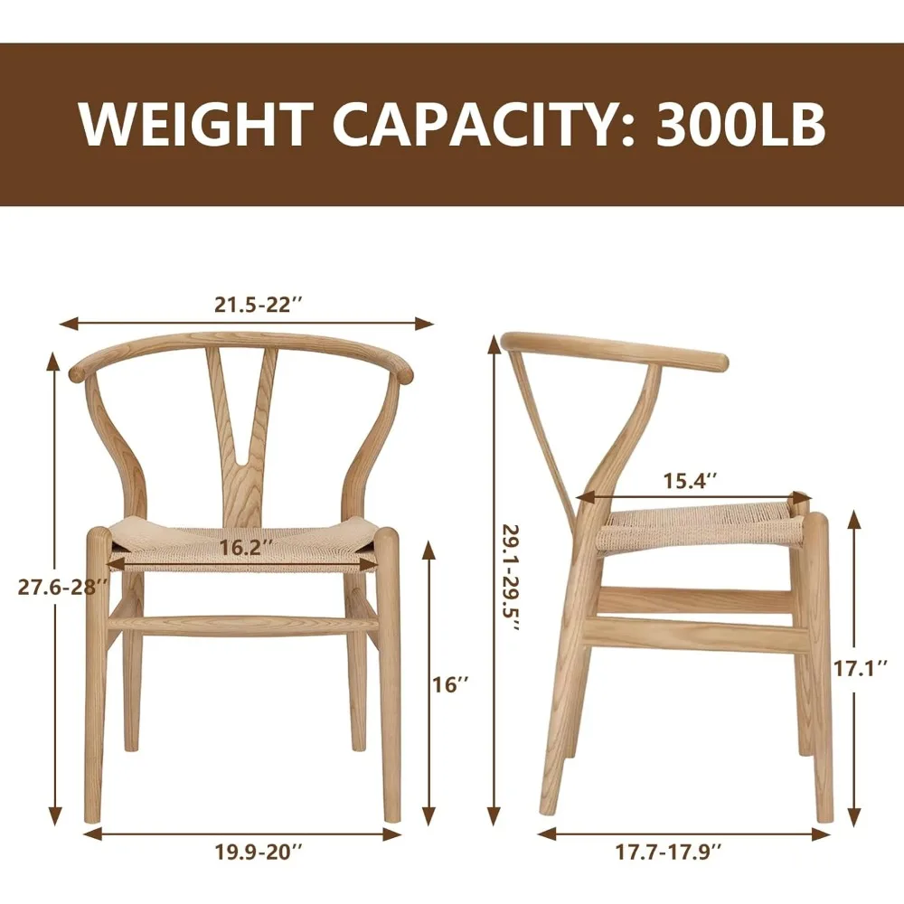 Wishbone Chair Natural Solid Wood Dining Chair/Hans Wegner Y Chair Rattan and Wood Accent Armrest Chairs Ash Wood + Natural - Image 3