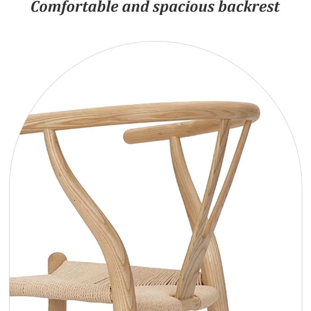 Wishbone Chair Natural Solid Wood Dining Chair/Hans Wegner Y Chair Rattan and Wood Accent Armrest Chairs Ash Wood + Natural - Image 4